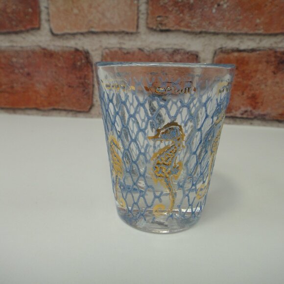 CULVER Unsigned  Gold Leaf Blue Net Seahorse  Shot Glass Seafare Collection - Picture 6 of 10